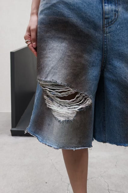 AZURE BREEZE DISTRESSED DENIM SHORTS