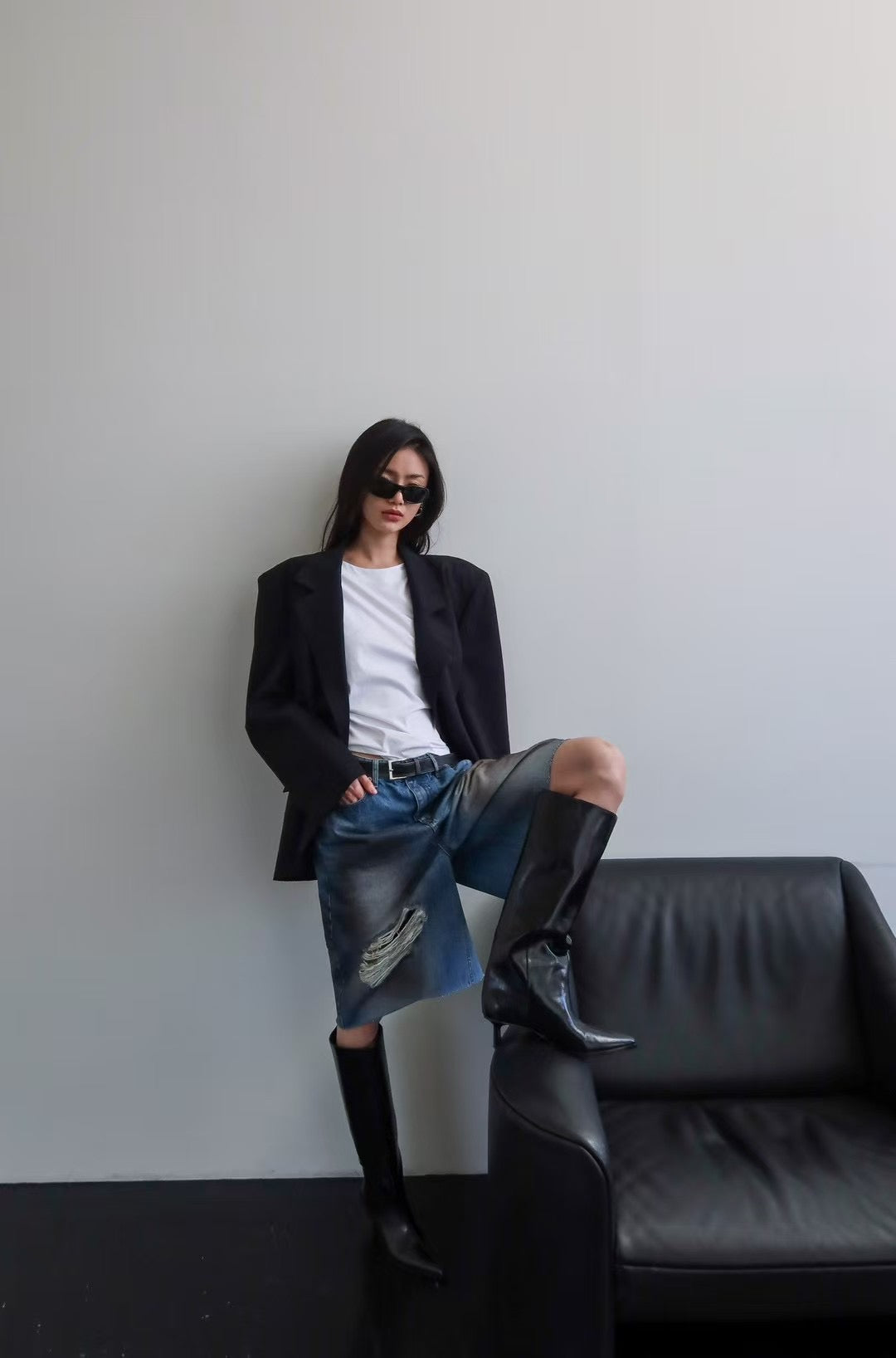 AZURE BREEZE DISTRESSED DENIM SHORTS
