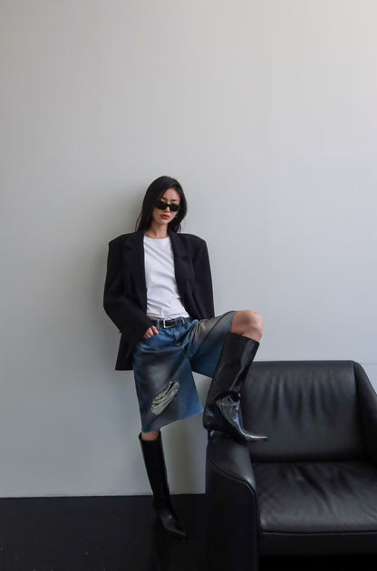 AZURE BREEZE DISTRESSED DENIM SHORTS