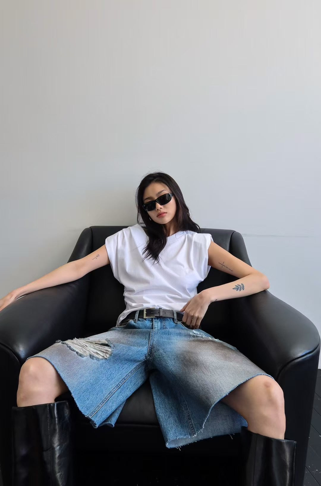 AZURE BREEZE DISTRESSED DENIM SHORTS
