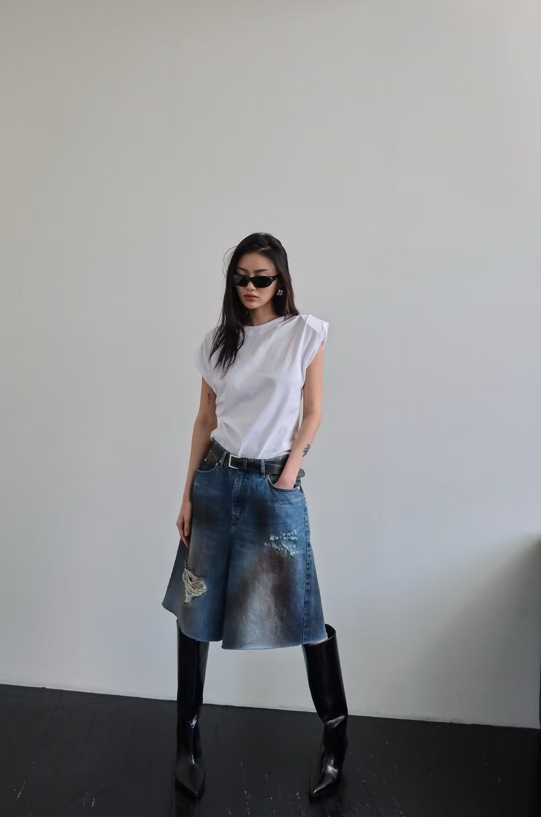 AZURE BREEZE DISTRESSED DENIM SHORTS