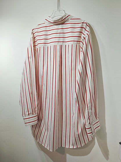 • FUSSY MADE • SCARLET RED STRIPE SNAP BUTTON SHIRT