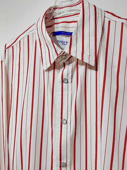• FUSSY MADE • SCARLET RED STRIPE SNAP BUTTON SHIRT
