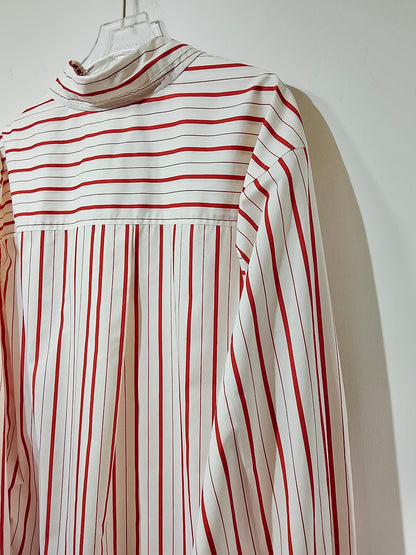 • FUSSY MADE • SCARLET RED STRIPE SNAP BUTTON SHIRT