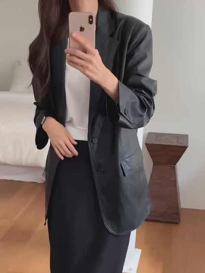 OIL WAX LEATHER LIKED PU BLAZER